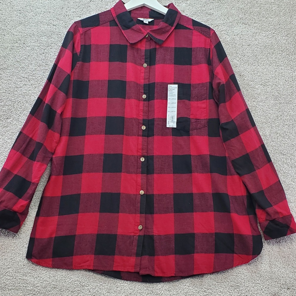 Sonoma‎ Supersoft Flannel Shirt Womens XXL Red Black New Buffalo Plaid Button Up
